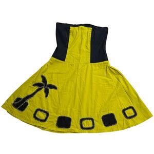 Atelie Bau de Panos Dress Strapless Lagenlook Artisan Handmade Womens M Yellow